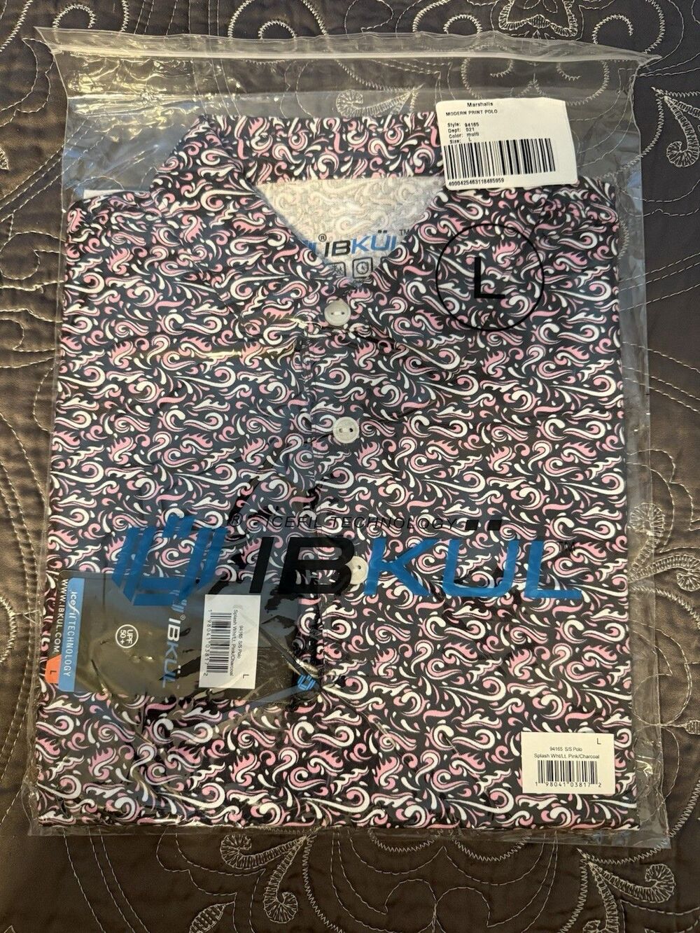 Ibkul Men's Short Sleeve Polo UPF 50+ Multicolor NWT Large